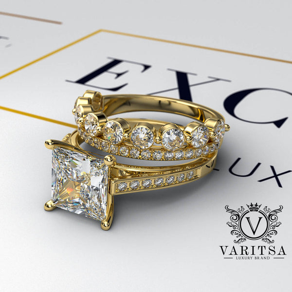 3.4ct Princess Cut Diamond Gold Bridal Set - 03US42